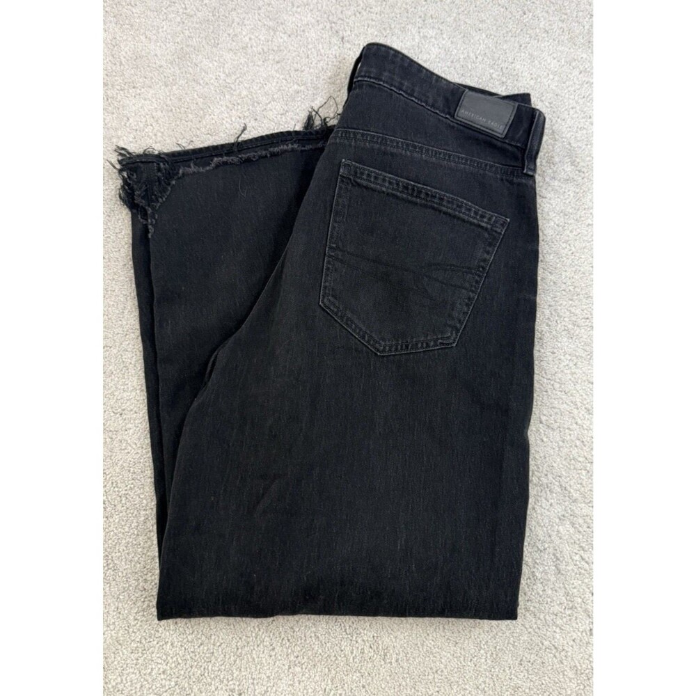 American Eagle Womens Super High-Rise Baggy Wide-Leg Jeans Black Size 8